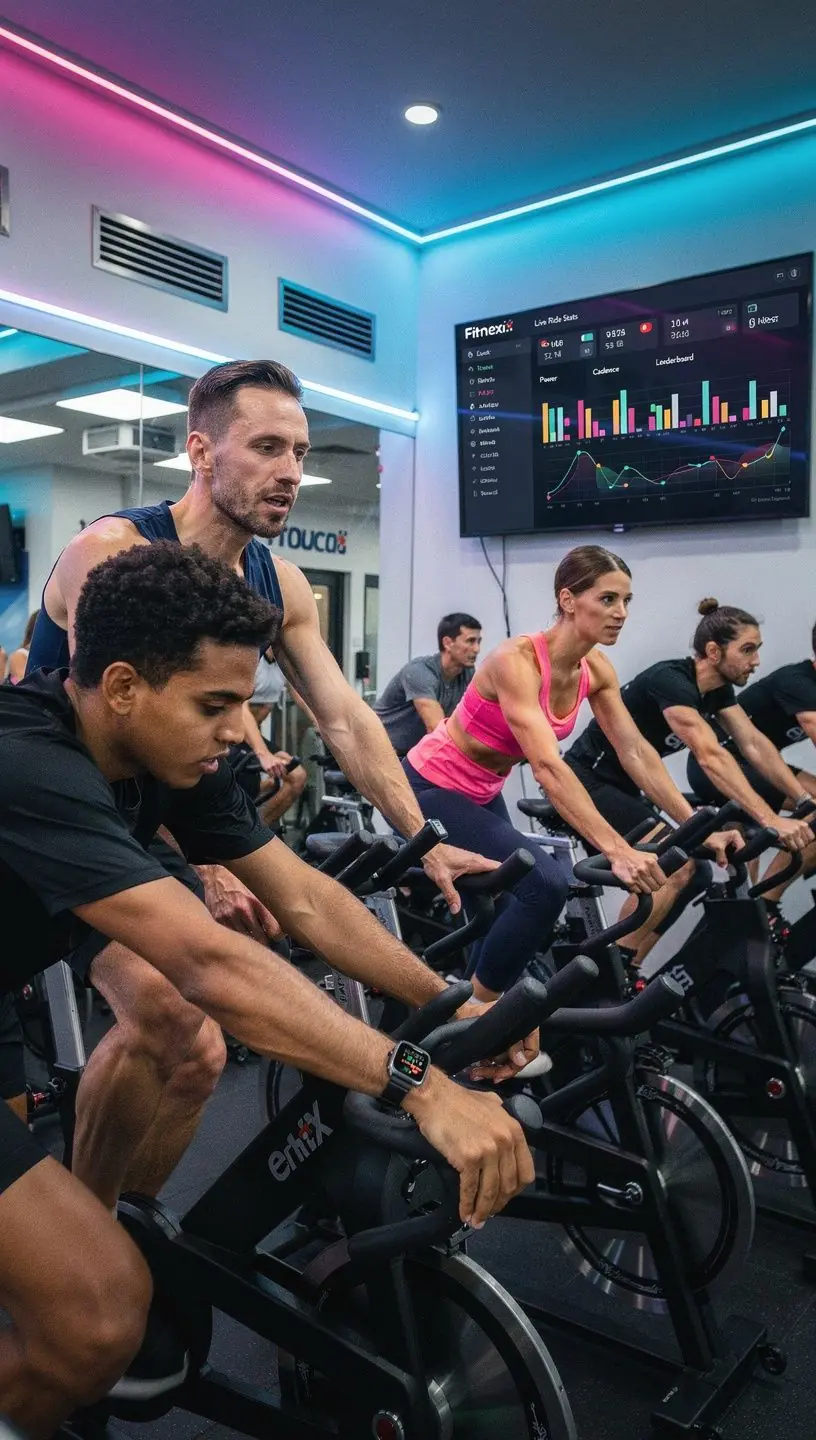 Grupas nodarbība ar entuziastiskiem dalībniekiem un dinamisku atmosfēru.